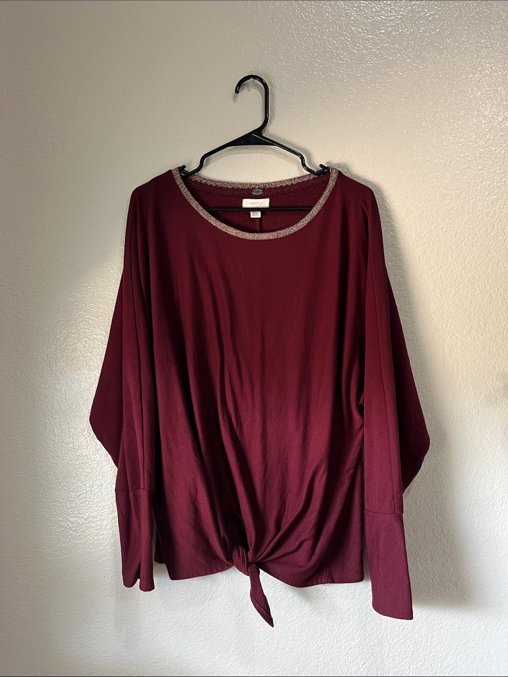 Cupio Maroon Tie-Front Long Sleeve Top XL Casual Boho Comfy Office Chic